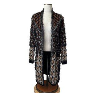 MaxSport Chair Detail Fuzzy Cardigan Womens Size M Soft Knit Maximalist Sweater